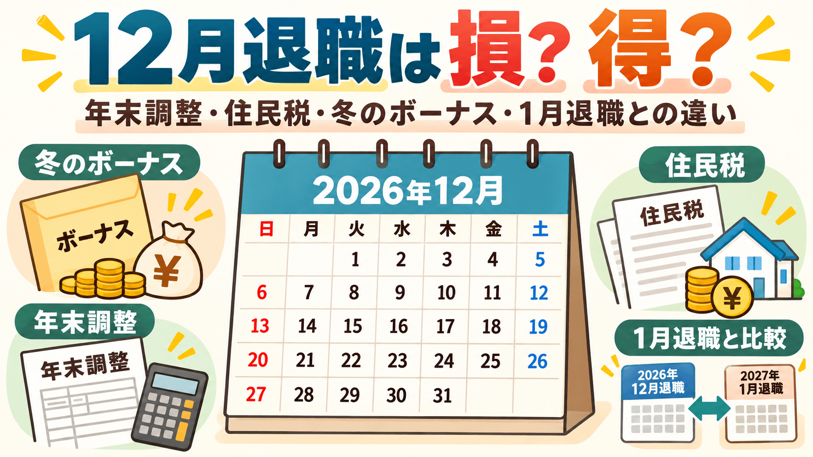 12月退職は損？得？年末調整・住民税・冬のボーナス・1月退職との違いを徹底解説